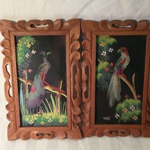 Pair Vintage Mexican Feathercraft pictures Handcrafted frame and layered feather